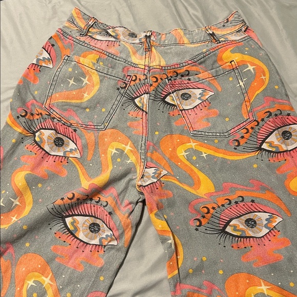 Evil eye super wide legged denim jeans button & zipper unbranded - Picture 11 of 15